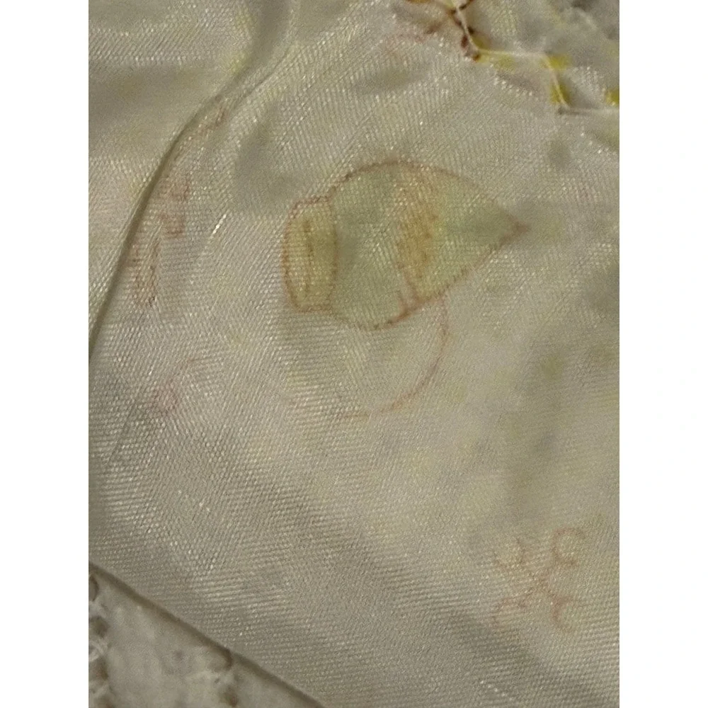 Vintage Carter's Baby Blanket Cream Yellow Satin Ruffle Trim Nursery Bear Train